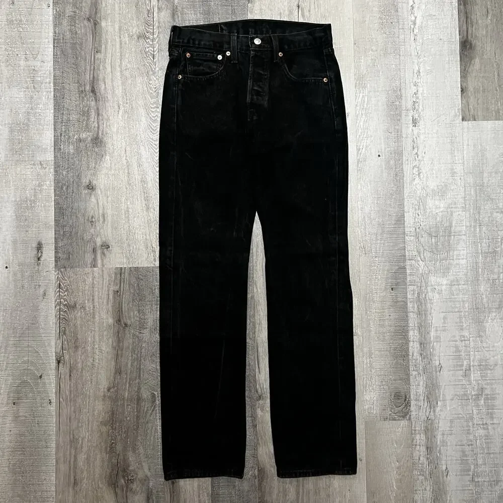 Levis 501 Black Button Fly Straight Leg Jeans Mens 30 Faded Grunge Rocker Skater